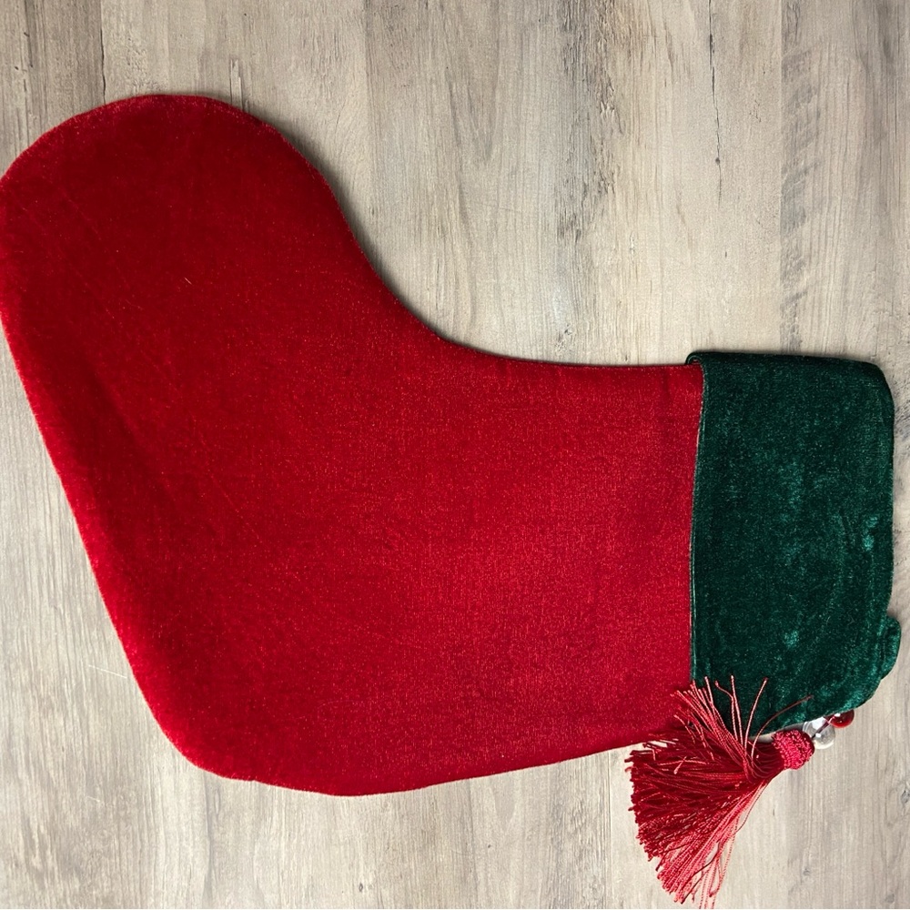 Christmas Stocking Red & Green Velvet With Tassel, Rhinestone Monogram‎ (B) - Picture 5 of 8
